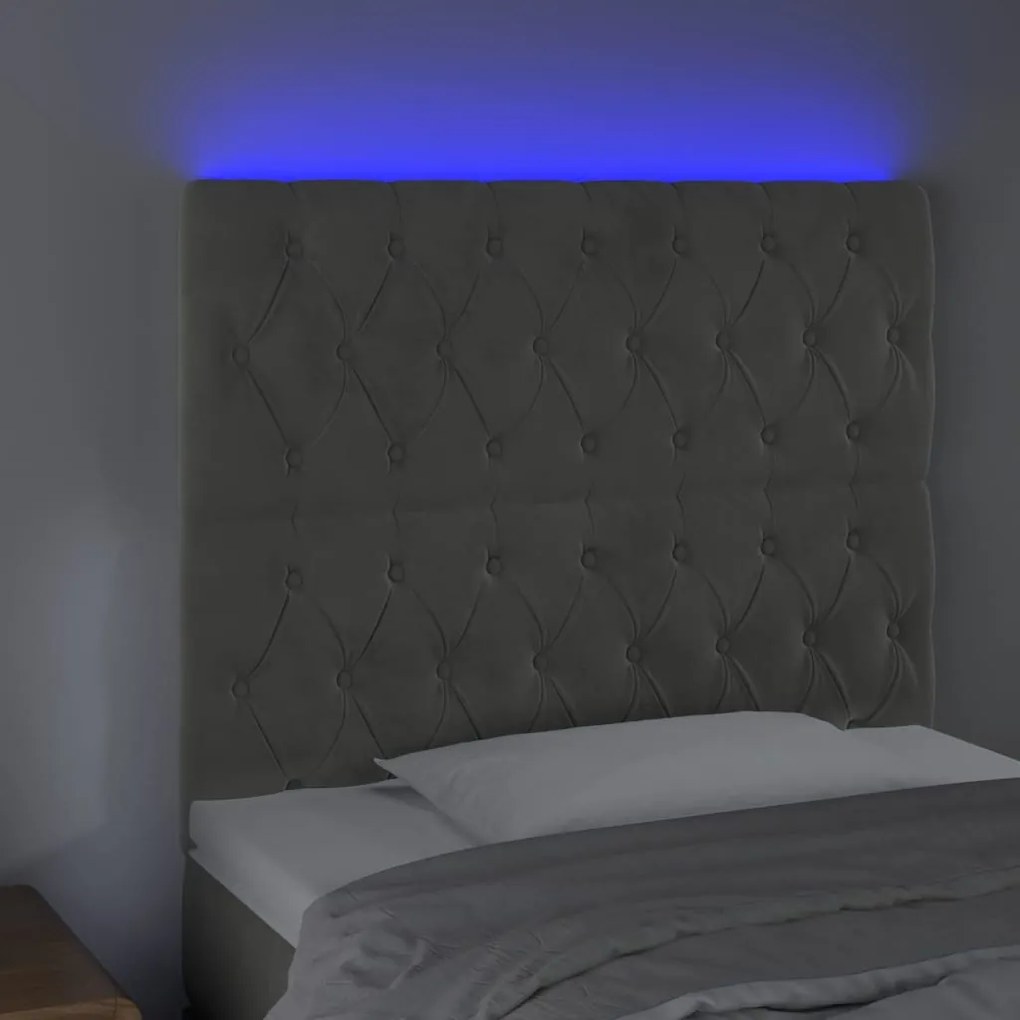 világosszürke bársony LED-es fejtámla 90x7x118/128 cm
