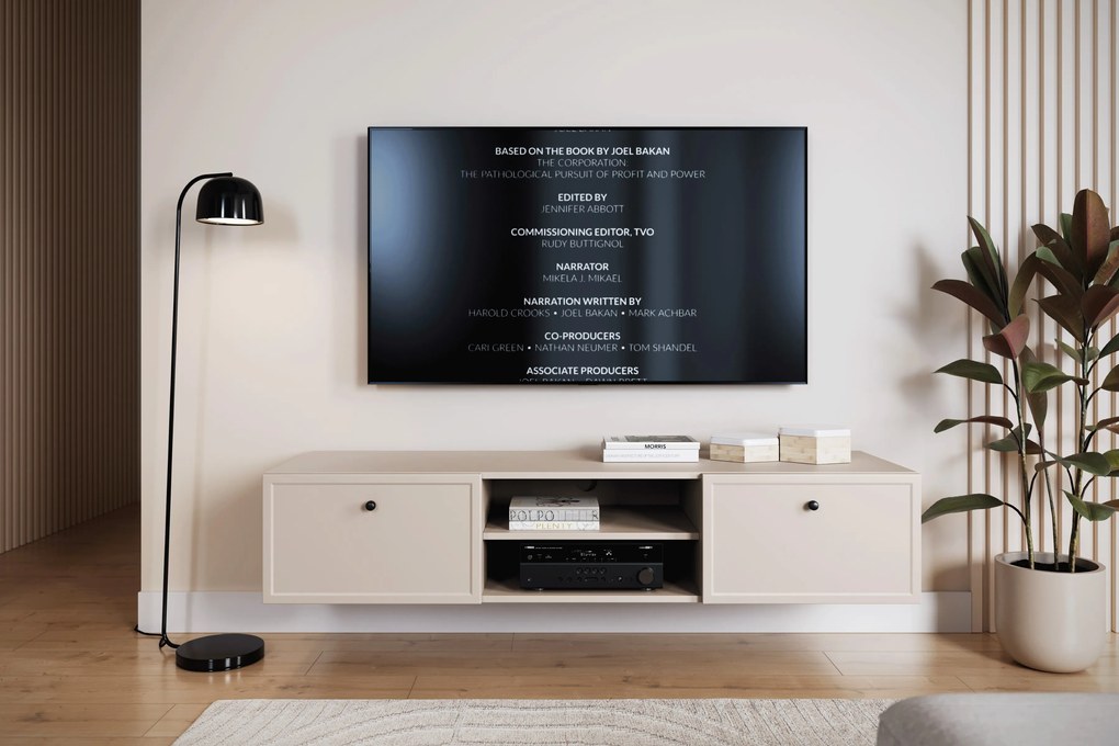 Lorini fali TV-szekrény 150 cm fiókokkal - kasmír / fekete fogantyúk