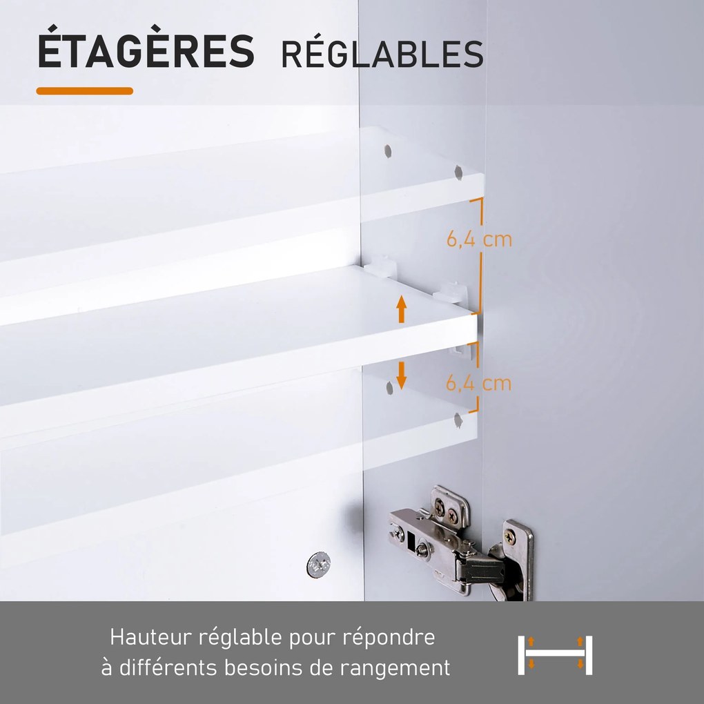 HOMCOM Fali fürdőszobaszekrény tükörrel, 60 x 75 cm, fürdőszobabútor, gyógyszerszekrény állítható polccal, fehér | Aosom