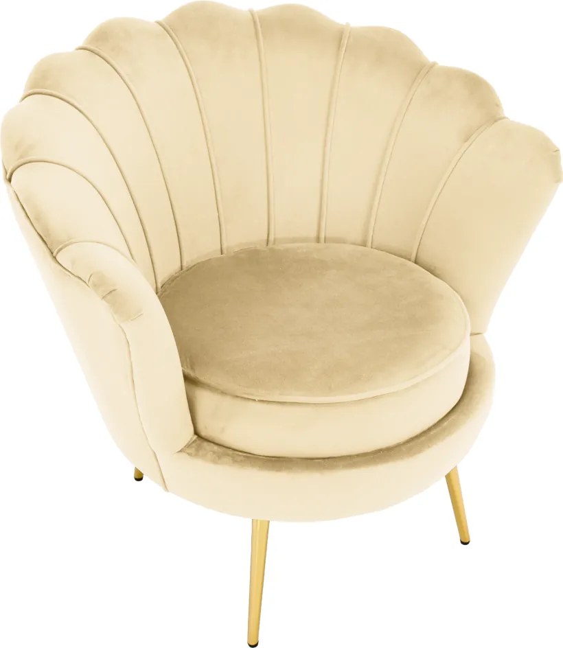 Art-deco stílusú fotel, bézs Velvet szövet/gold arany króm, NOBLEO