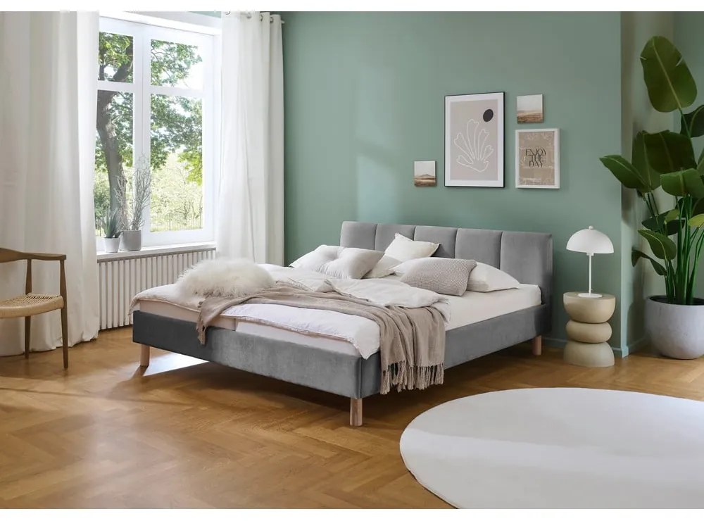 Szürke kárpitozott franciaágy ágyrács nélkül 180x200 cm Joker – Meise Möbel