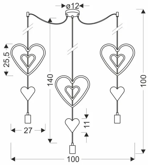 Gyerek csillár zsinóron TRIO 3xE27/20W/230V rózsaszín/fehér/szürke