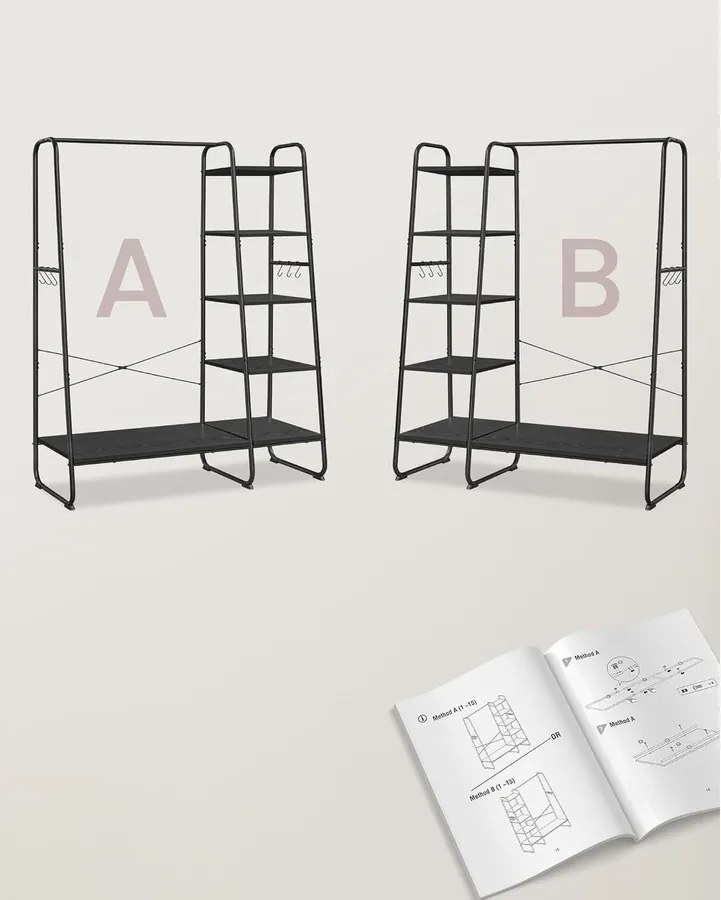 Ruhatartó állvány 45 × 120 × 160 cm, ruhatartó és cipőtartó egyben ébenfekete / matt fekete