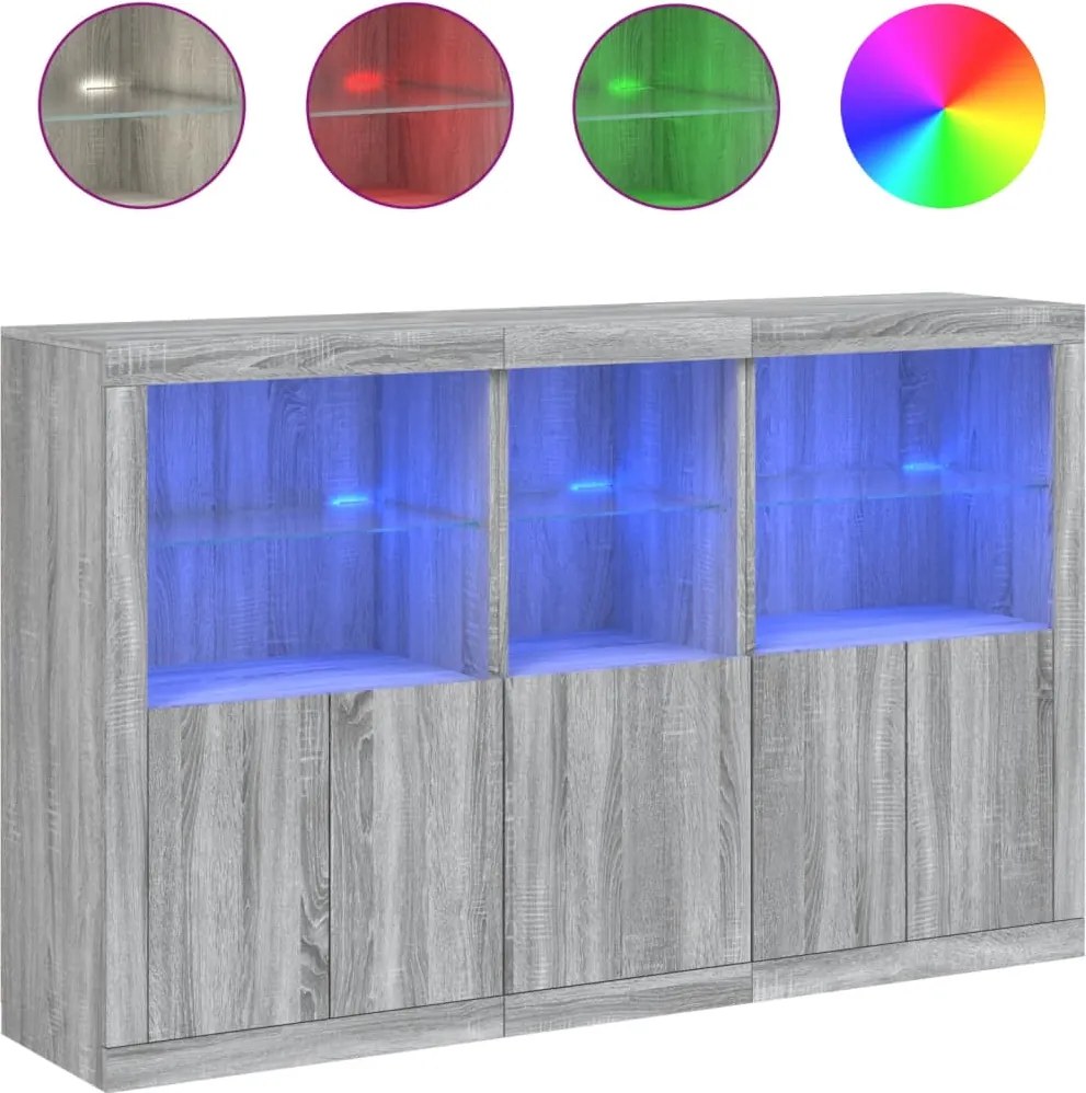vidaXL szürke sonoma színű tálalószekrény LED-ekkel 162 x 37 x 100 cm