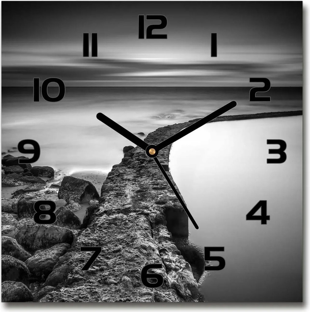 Négyzet alakú üveg falióra Kő tengerpart 30x30 cm