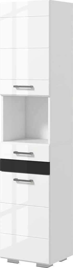 kleankin Térmentes Fürdőszoba Oszlop MDF-ből, Fürdőszobai Szekrény Nyitott Polccal, Fiókkal és Zárt Szekrénnyel, 37x32.5x170 cm, Fényes Fehér | Aosom
