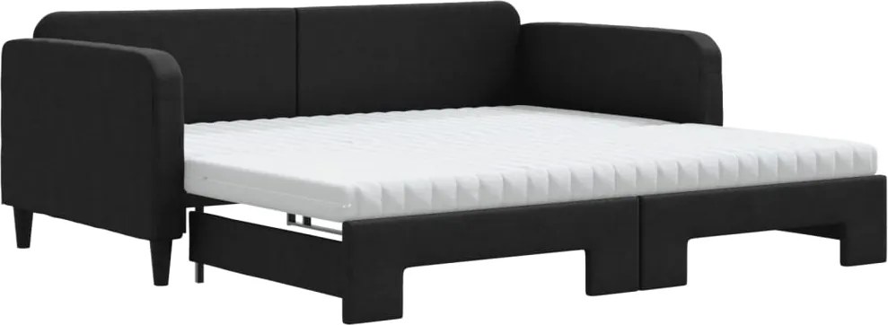 vidaXL fekete kihúzható szövet heverő matracokkal 100 x 200 cm