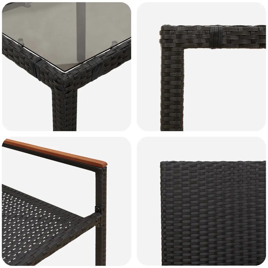 Kert étkező szett 7 pcs Fekete 190 x 90 x 75 cm polirattan
