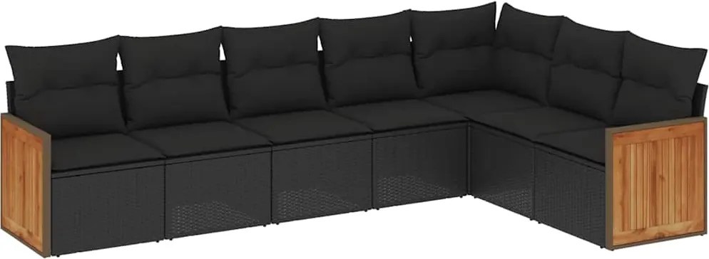 vidaXL 7 részes fekete polyrattan kerti ülőgarnitúra párnával