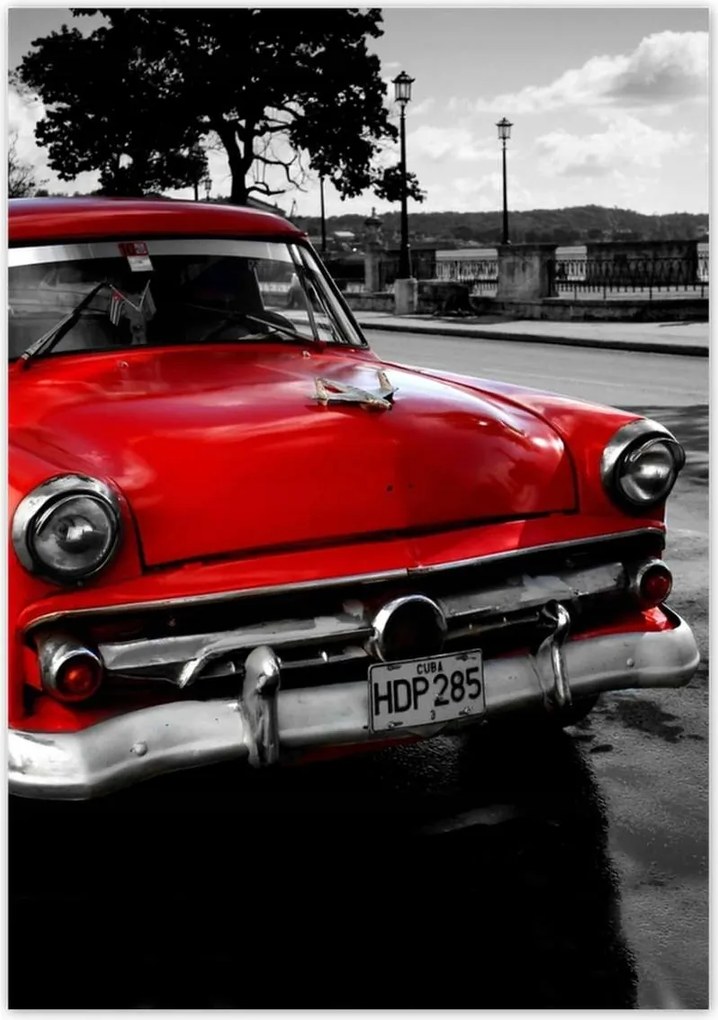 Poszterek 70x100 Kubai piros autó