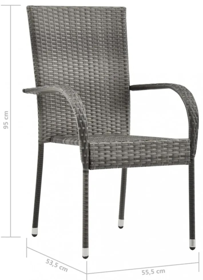 2 db szürke rakásolható polyrattan kültéri szék