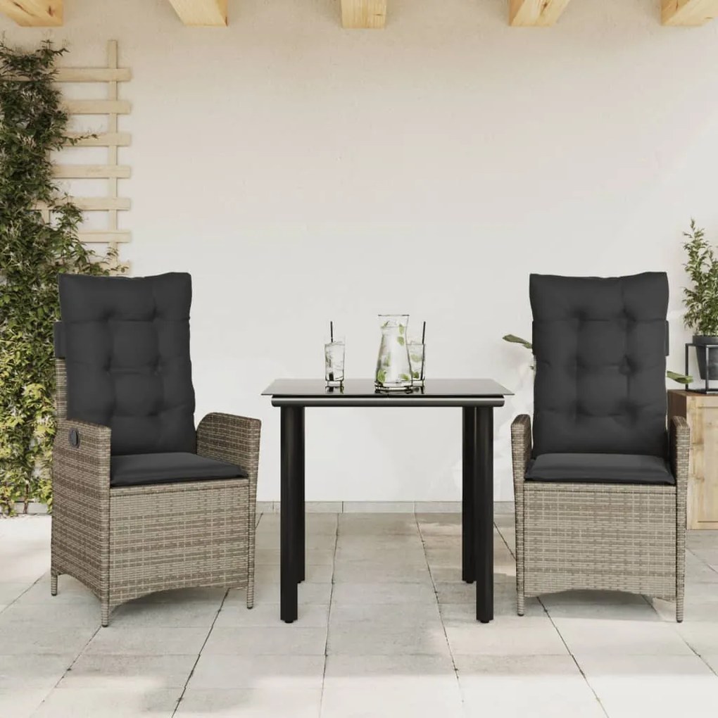 3 részes szürke polyrattan kerti étkezőgarnitúra párnával