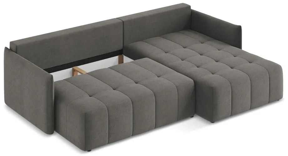 Sötétszürke kinyitható-tárolóhelyes sarokkanapé (jobb oldali-heverő résszel) Moku – Makamii