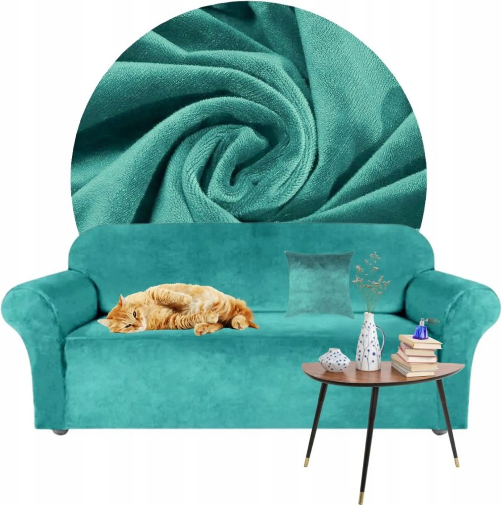 Kanapé Huzat Sarok Rugalmas Velúr Plüss 235-300 Világos Türkiz