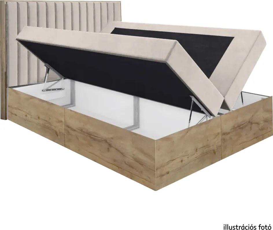 Boxspring ágy, 160x200, bézs Paros szövet/lancelot tölgy, WOOD 4