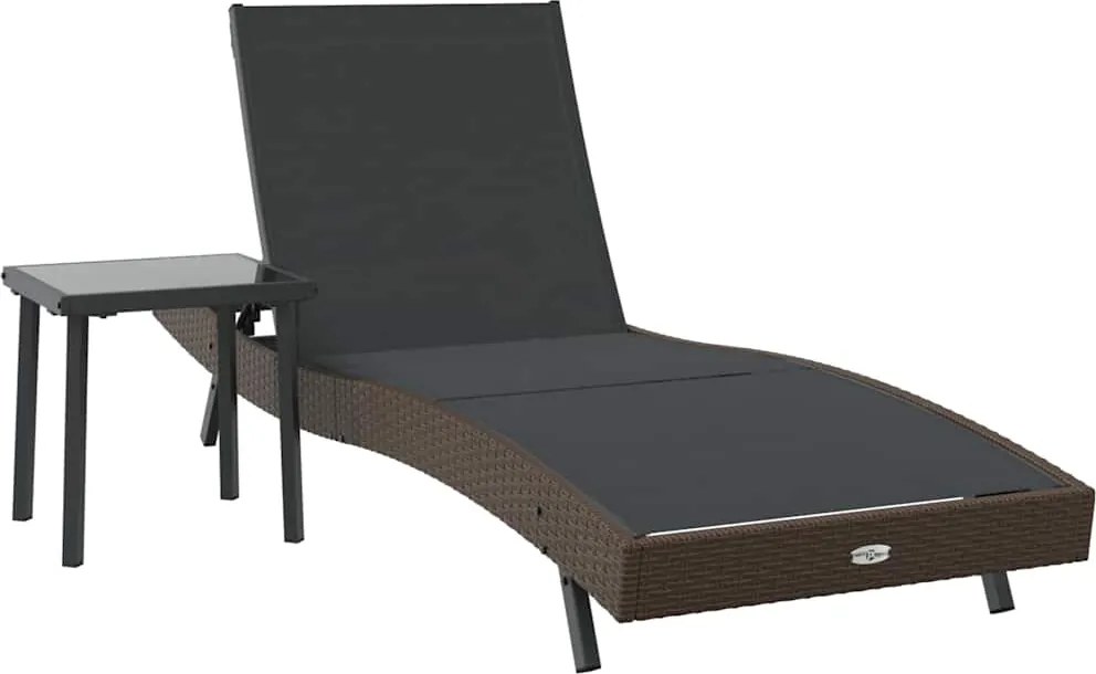 vidaXL Napozó 2 pcs Fekete és Barna polirattan