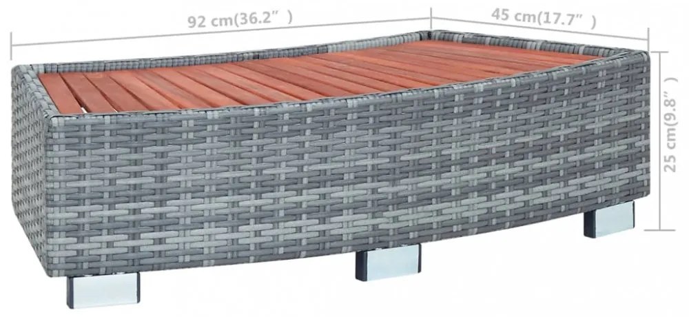 szürke polyrattan spa fellépő 92 x 45 x 25 cm