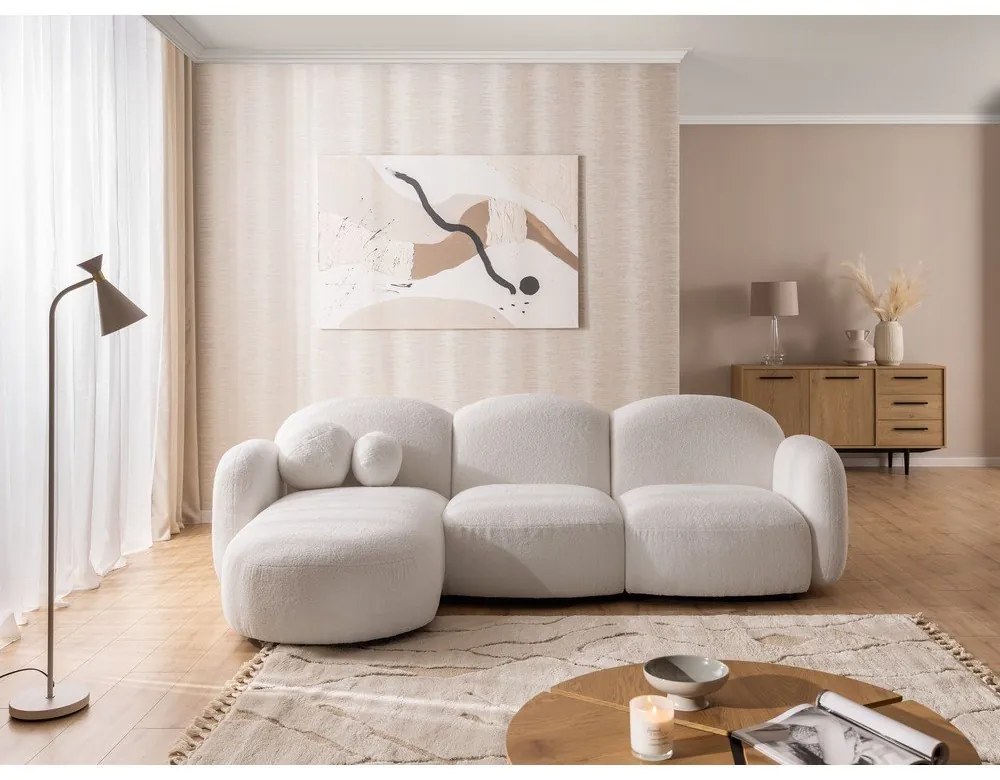 Krémszínű buklé sarokkanapé (bal oldali-heverő résszel) Orbit – Ropez