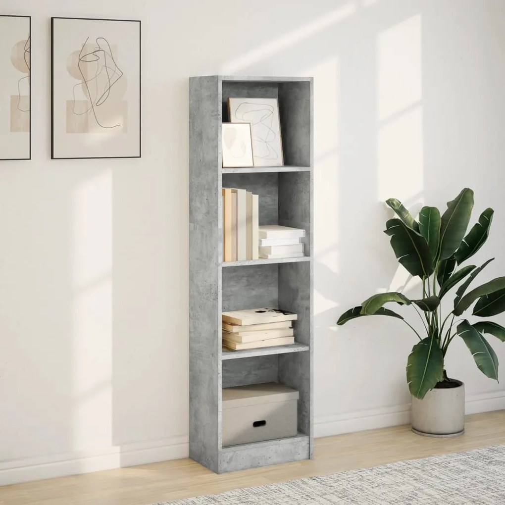 betonszürke szerelt fa könyvespolc 40 x 24 x 143 cm