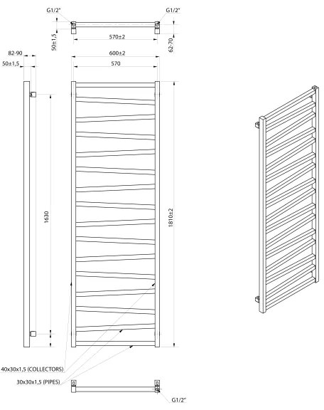 Sapho - Fürdőszobai törölközőszárító ZIG 824W/230V 60x181 cm fekete