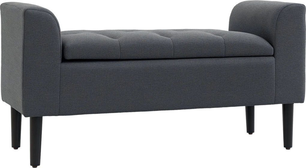 HOMCOM Tároló Puff, Kárpitozott Pad Vászonhatású Anyaggal, Fa Lábakkal, Ágy Pad Nappaliba, Hálószobába, Előszobába, 116 x 44 x 58 cm Sötét Szürke | Ao