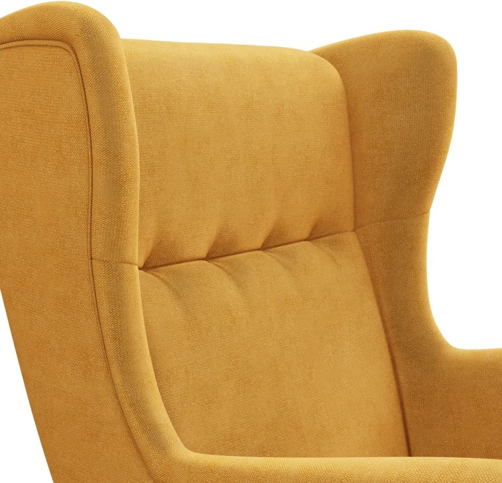 Uszak fotel, bársony, sárga