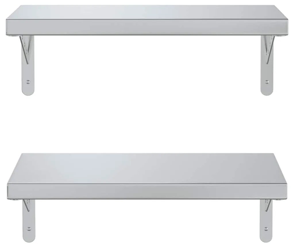2 db ezüstszínű rozsdamentes acél fali polc 50 x 23,5 cm