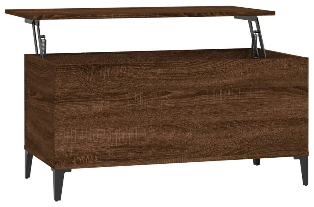 Barna tölgyszínű szerelt fa dohányzóasztal 90x44,5x45 cm