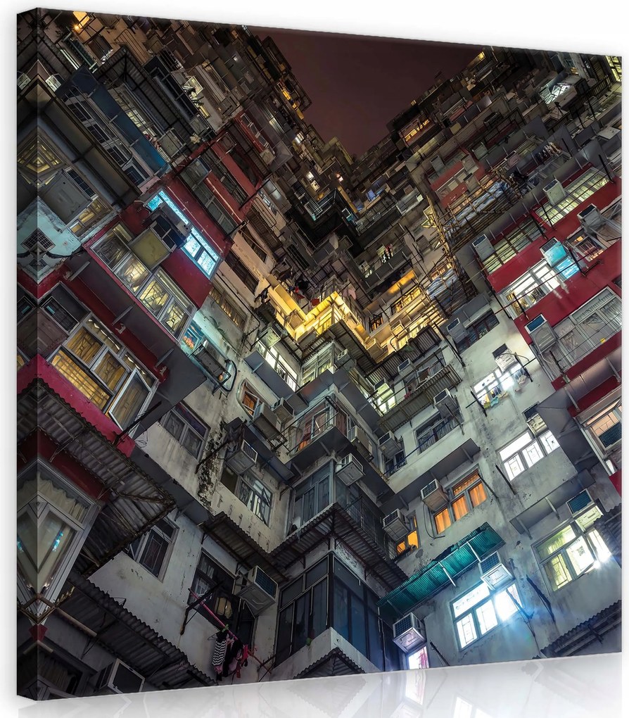 Vászonkép 40x40 Városi sűrűség épület ablak magasság fény éjszaka építészet