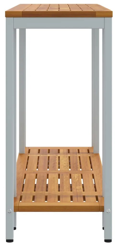 Kültéri Asztal Természetes és Szürke 35x110x75 cm Tömör Fa és Acél