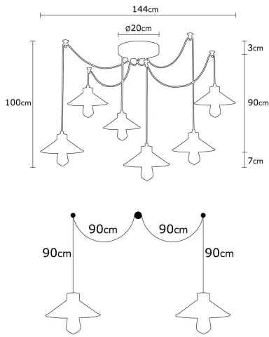 Kábelre függesztett MANAVGAT csillár 6xE27/40W/230V, pókszerű, többszínű
