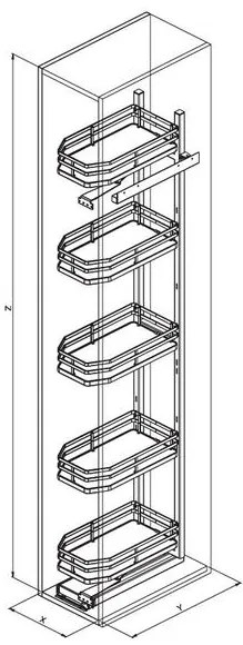 Konyhai fémrács, kamravasalás, 400mm, króm-fehér, részleges kihúzású, 5 kosár, nyíló ajtóhoz Infinity Plus 295