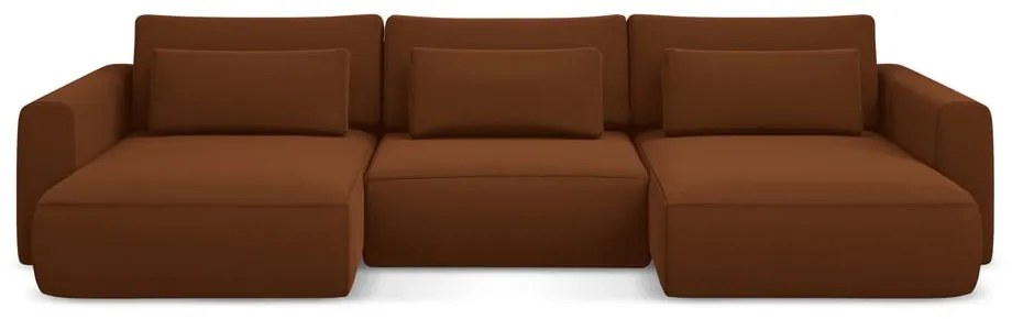 Terrakotta színű bársony kinyitható-tárolóhelyes (U alakú) sarokkanapé Kapua – Makamii