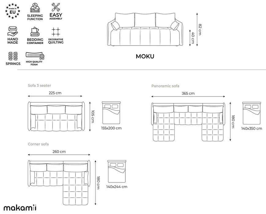 Kék kinyitható-tárolóhelyes (U alakú) sarokkanapé Moku – Makamii
