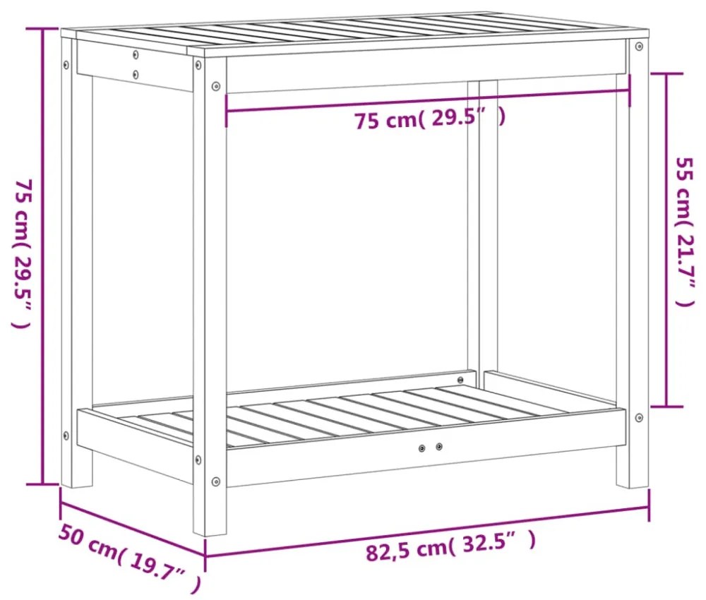 viaszbarna tömör fenyőfa ültetőasztal polccal 82,5x50x75 cm