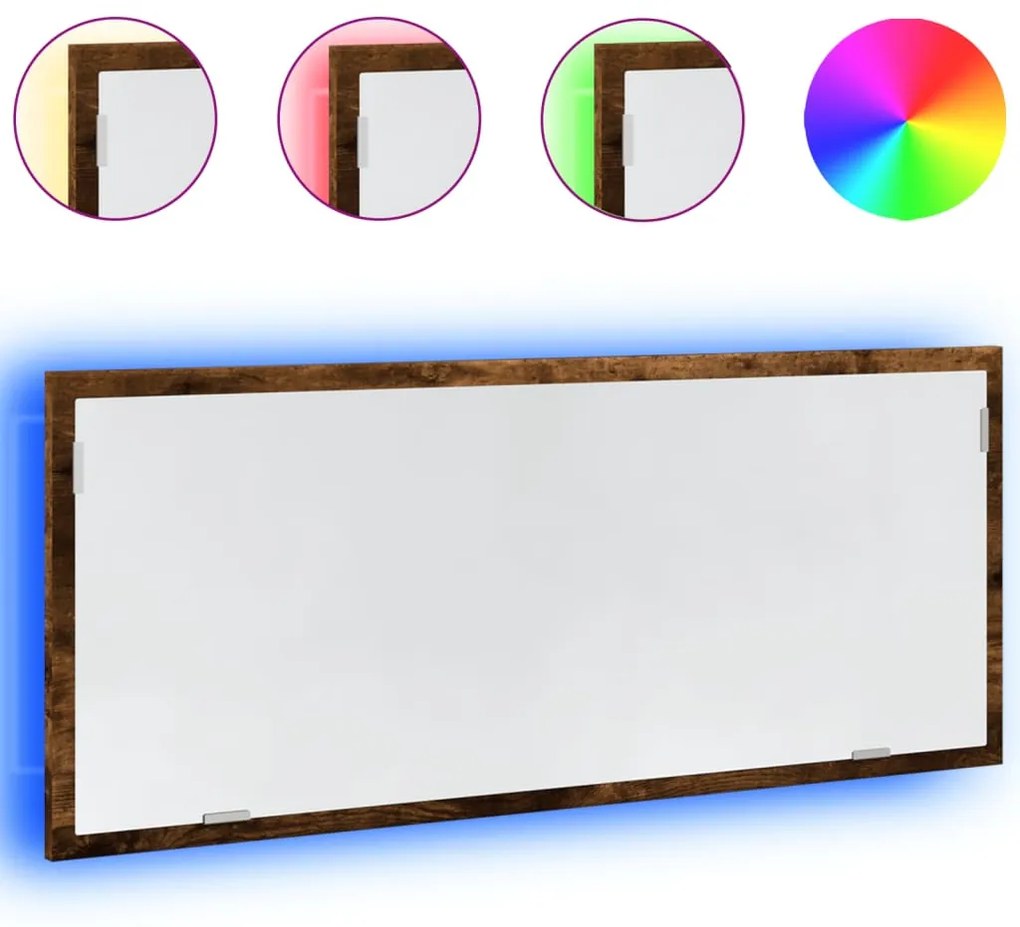 füstös tölgy szerelt fa LED-es fürdőszobatükör 100x8,5x37 cm