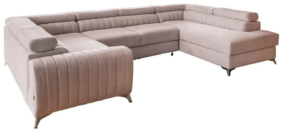 Rózsaszín kinyitható-tárolóhelyes sarokkanapé (jobb oldali-U alakú) Louis – ELTAP