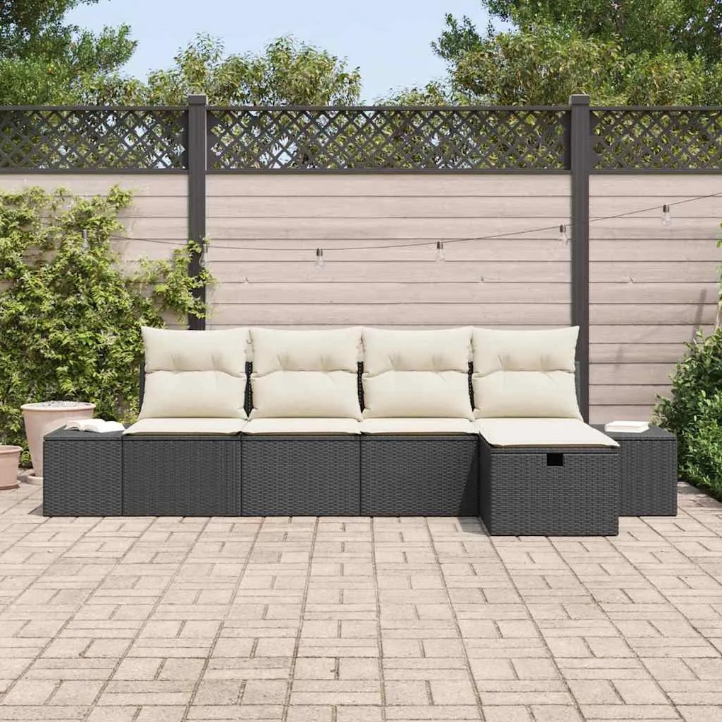 Kerti Kanapé Szett 5 pcs Fekete 55 x 62 x 69 cm Poli rattan
