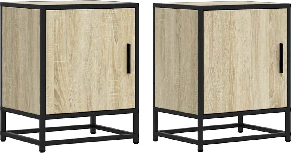 vidaXL éjjeliszekrények 2 db Sonoma tölgy 40x31x50 cm Gépi fa és fém