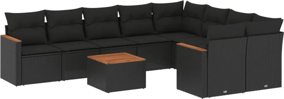 vidaXL 10 részes fekete polyrattan kerti ülőgarnitúra párnákkal