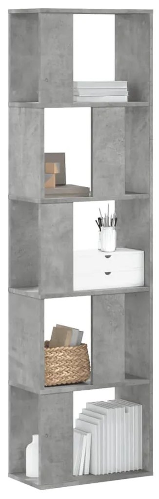 5 szintes betonszürke szerelt fa könyvespolc 45x23,5x162,5 cm