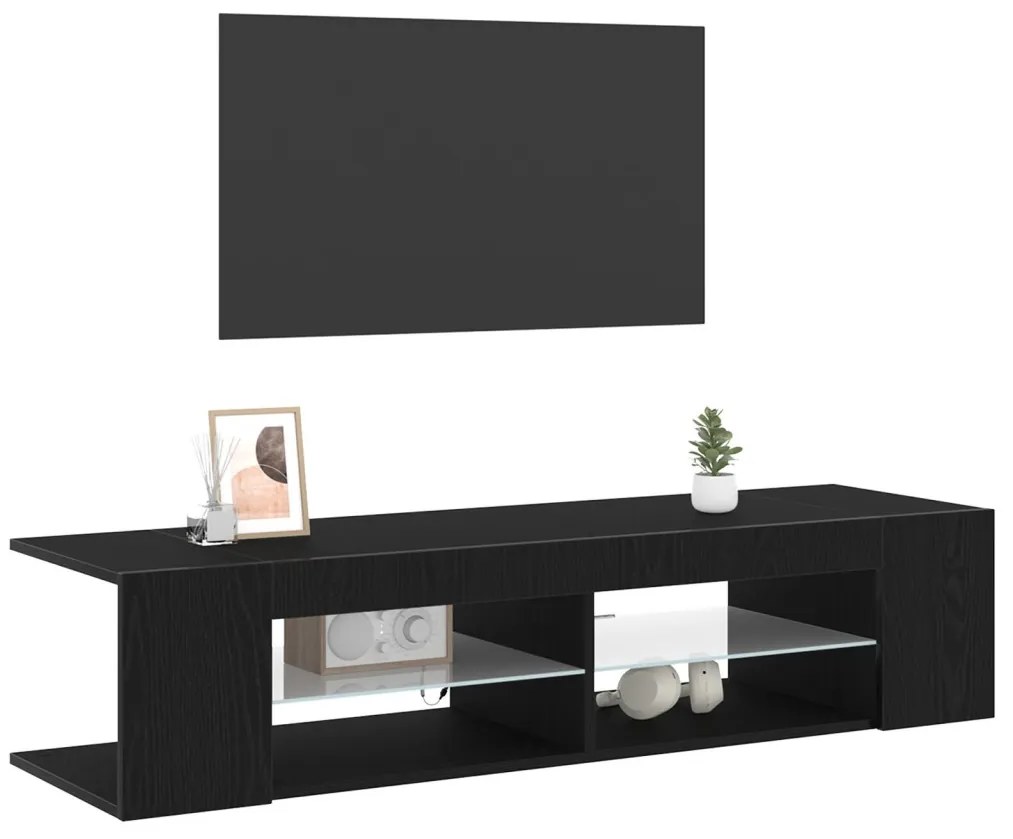 TV Szekrény LED Fénnyel Fekete Tölgy 135x39x30cm Összeszerelve