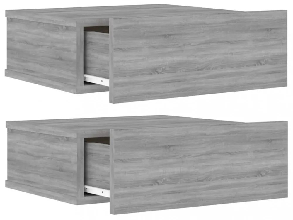 2 db szürke-sonoma szerelt fa függő éjjeliszekrény 40x30x15 cm