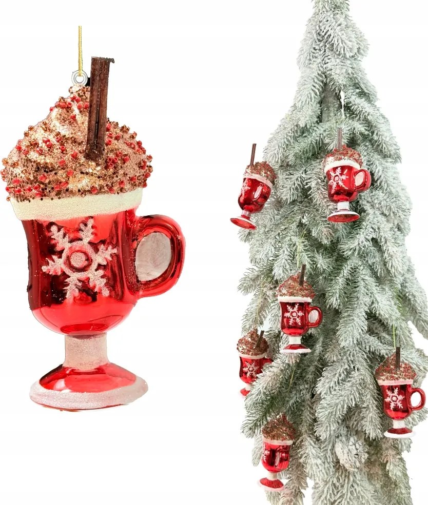 Üveggömb Dísz Forró Csokoládés Bögre forma 13 cm Karácsonyfadísz gömbök