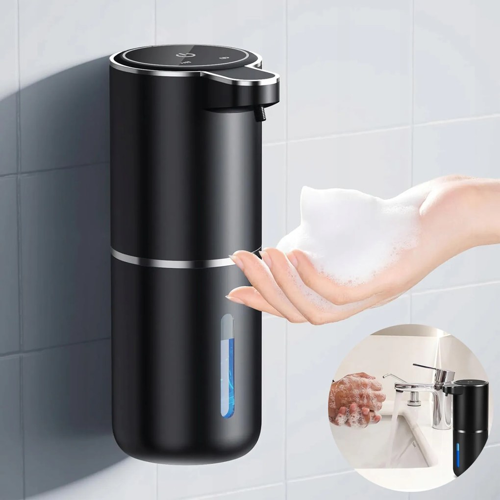 Érintésmentes Folyékony Szappanadagoló 400ml Automata Adagoló Nagy Usb-c Fekete