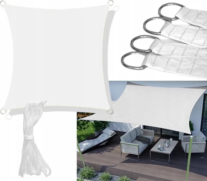 Kerti Napvitorla Vízálló 5x5 m Fehér Erős Napellenző