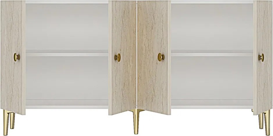 Simple komód, fehér-travertin, 150 cm