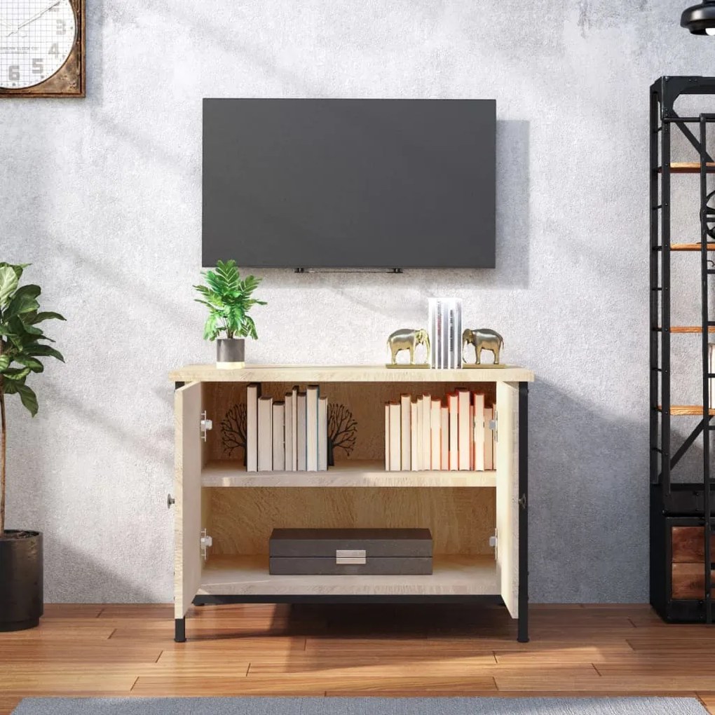 sonoma tölgyszínű szerelt fa TV-szekrény ajtókkal 60x35x45 cm