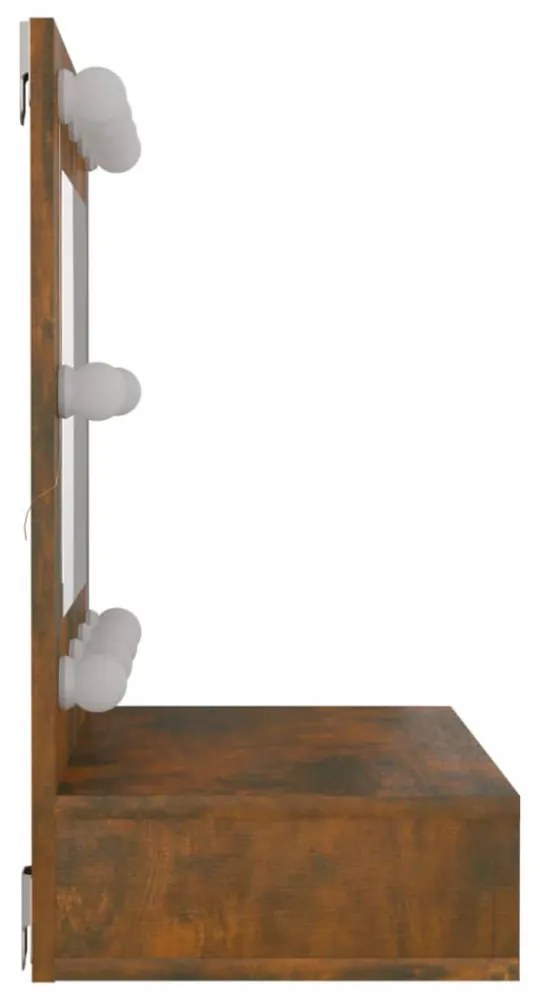 füstös tölgy színű tükrös szekrény LED-ekkel 60 x 31,5 x 62 cm