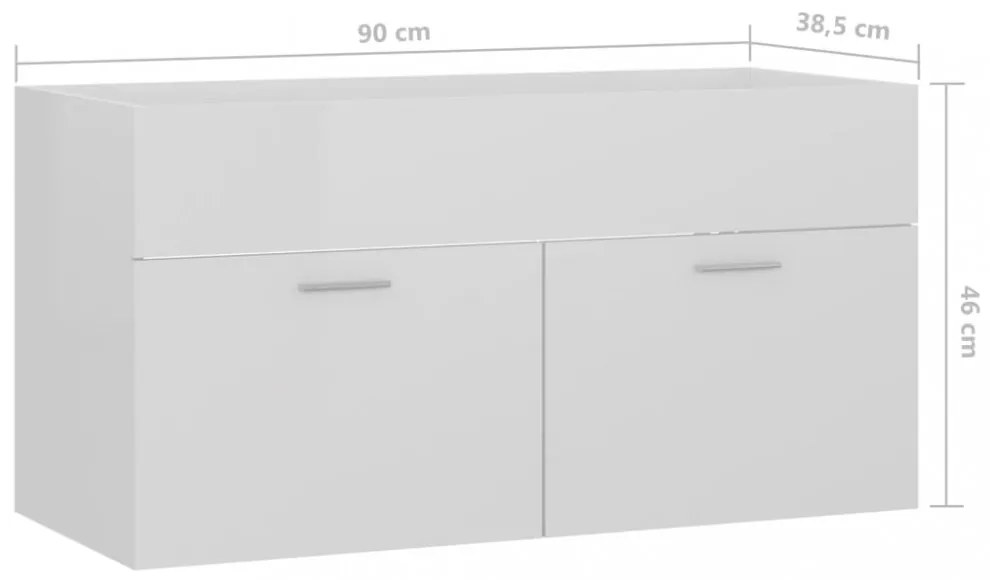 magasfényű fehér szerelt fa mosdószekrény 90 x 38,5 x 46 cm